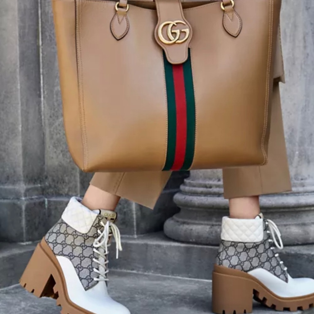 Gucci Trip GG Logo Multocolor Leather Ankle Boots 37.5 - Picture 4 of 5